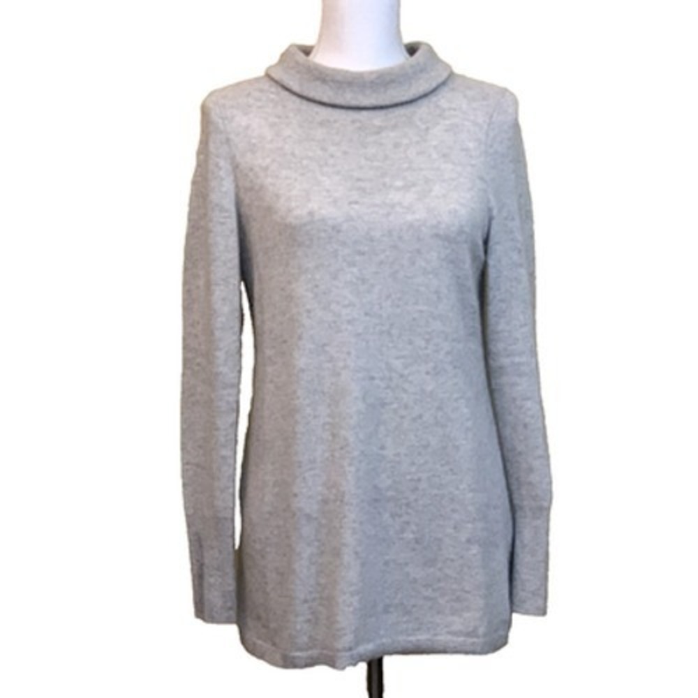 Talbots Pure Cashmere Cowl Neck Sweater Gray Heather Tunic Quiet LuxuryMedium